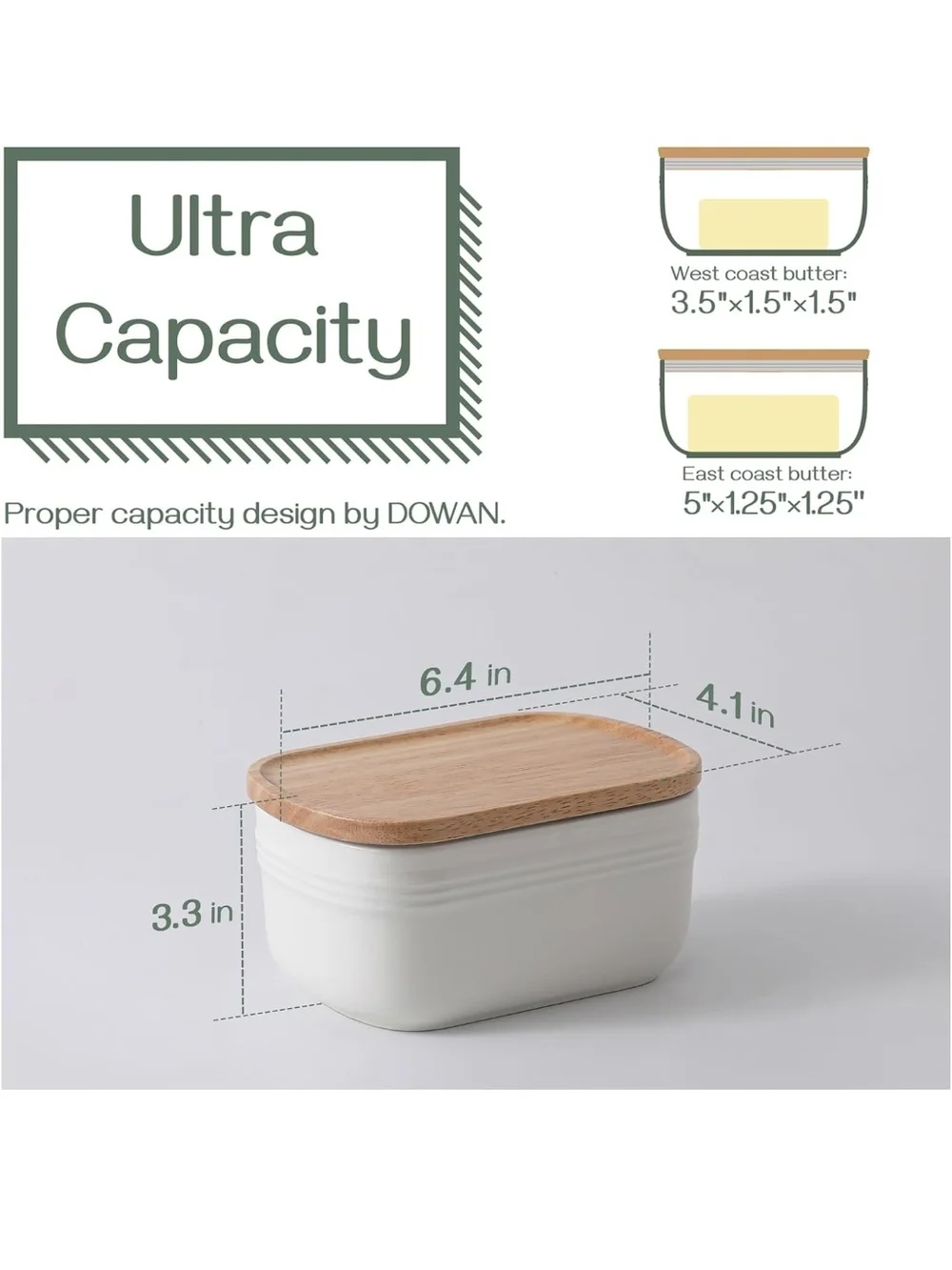 Ceramic Butter Container with Wooden Lid — Cream